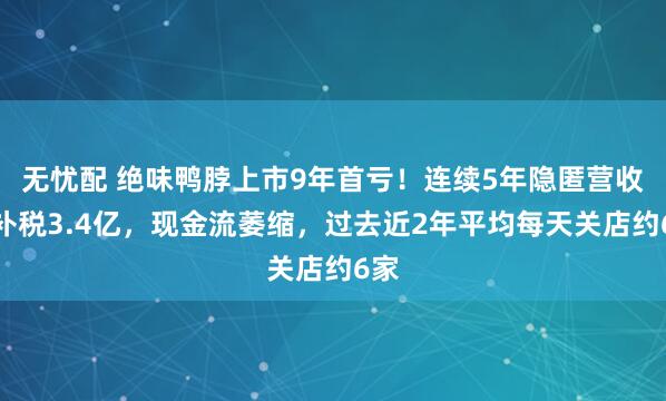无忧配 绝味鸭脖上市9年首亏！连续5年隐匿营收，补税3.4亿，现金流萎缩，过去近2年平均每天关店约6家